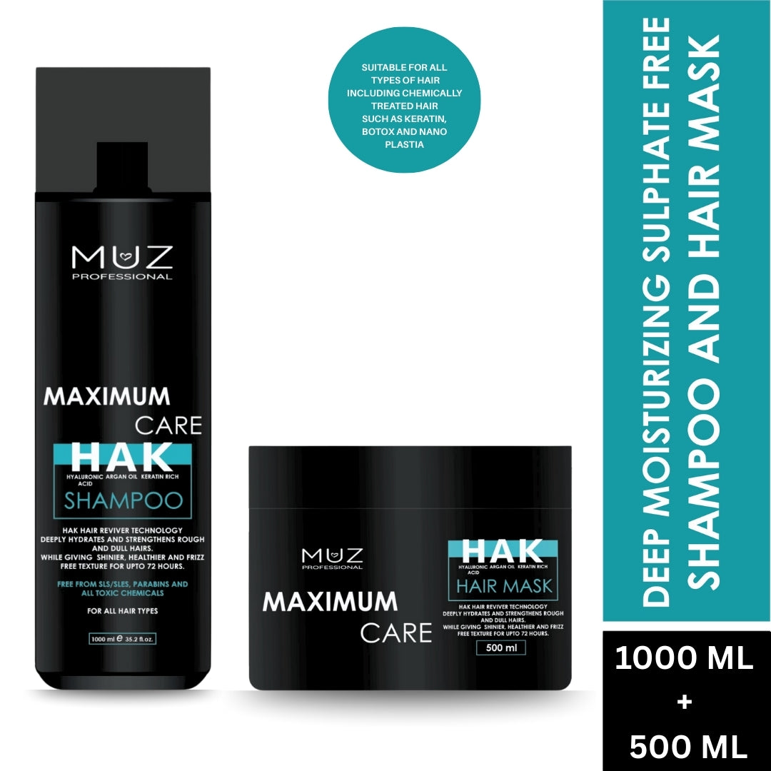 MUZ PROFESSIONAL MAXIMUM CARE SHAMPOO AND HAIR MASK 1000 ML + 500