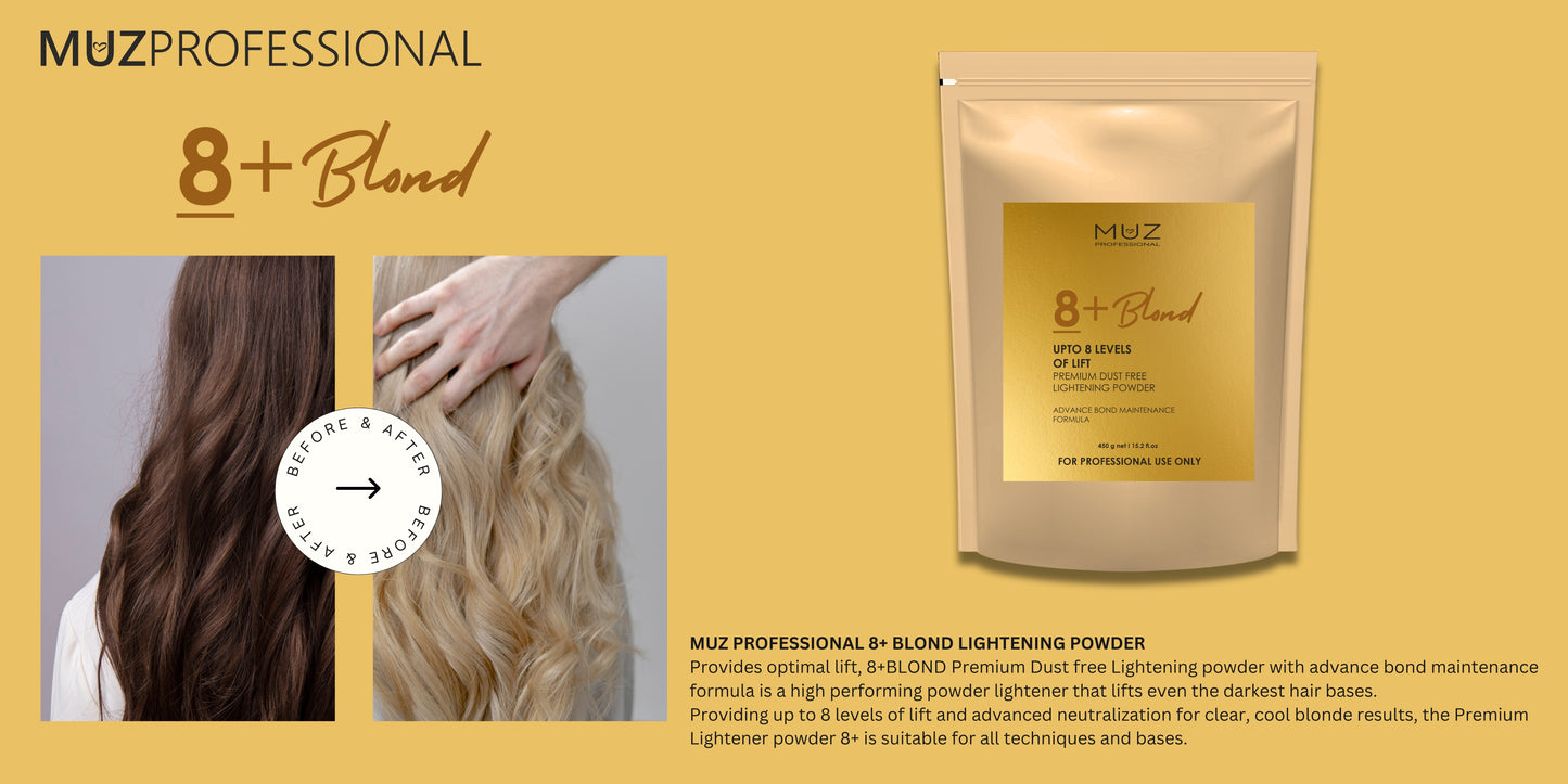 MUZ PROFESSIONAL 8+ BLOND LIGHTENING POWDER 450 GM