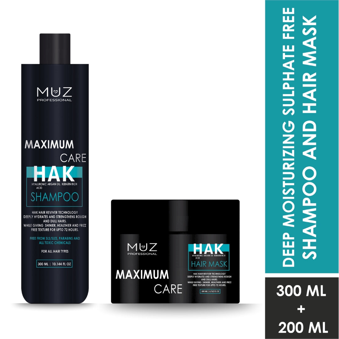 MUZ PROFESSIONAL MAXIMUM CARE SHAMPOO AND HAIR MASK COMBO 300 ML + 200 ML