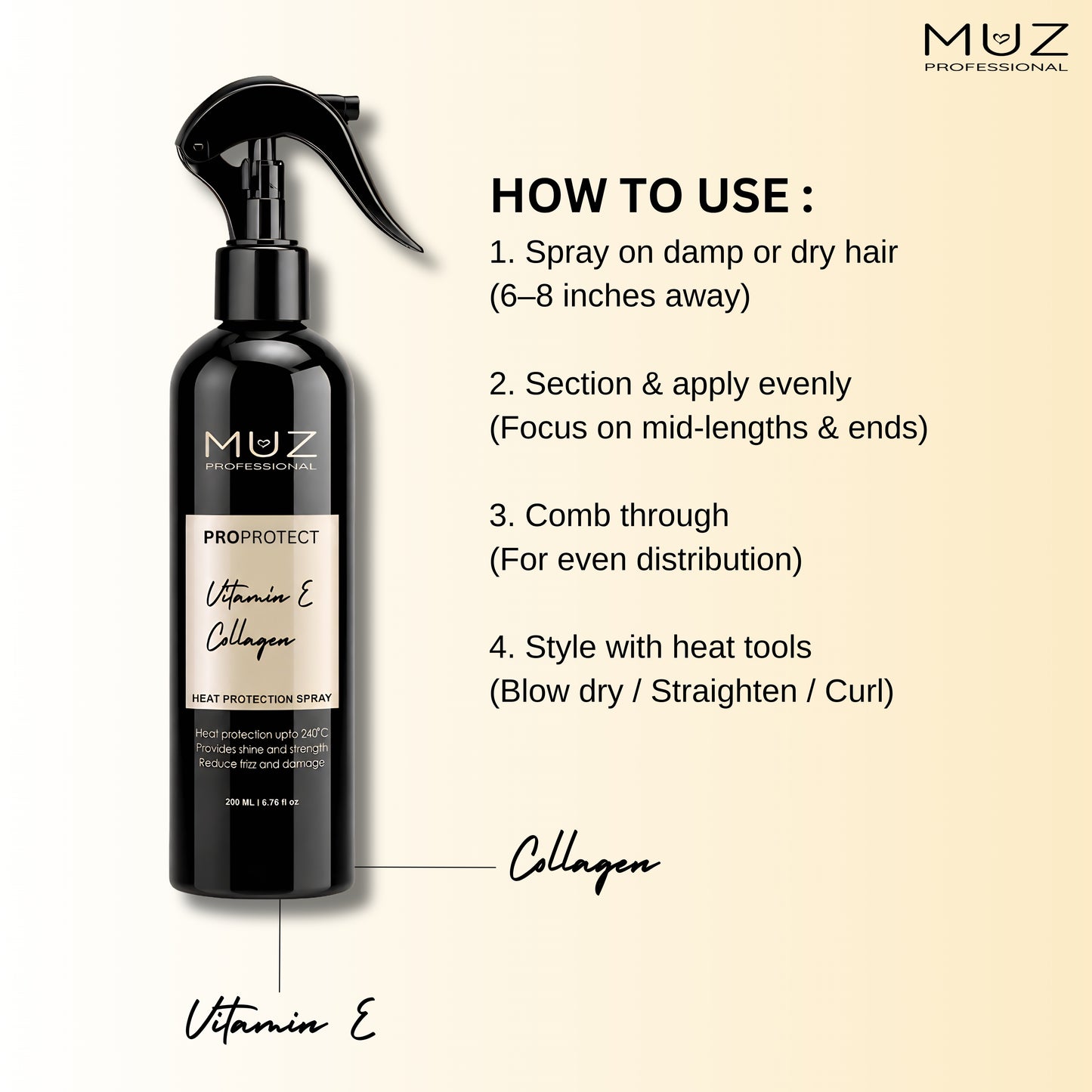 MUZ PROFESSIONAL PRO PROTECT HEAT PROTECTION STYLING SPRAY 200 ML