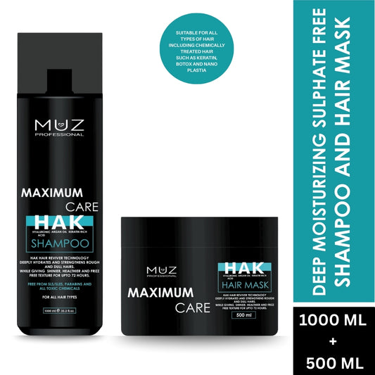 MUZ PROFESSIONAL MAXIMUM CARE SHAMPOO AND HAIR MASK 1000 ML + 500 ML