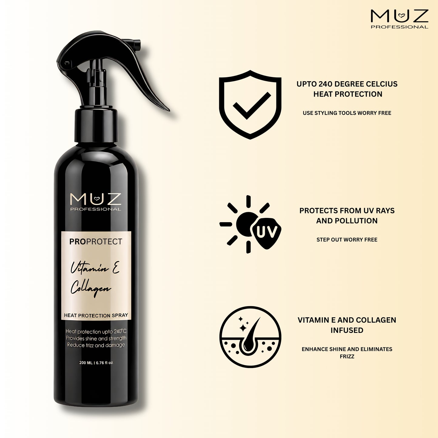 MUZ PROFESSIONAL PRO PROTECT HEAT PROTECTION STYLING SPRAY 200 ML