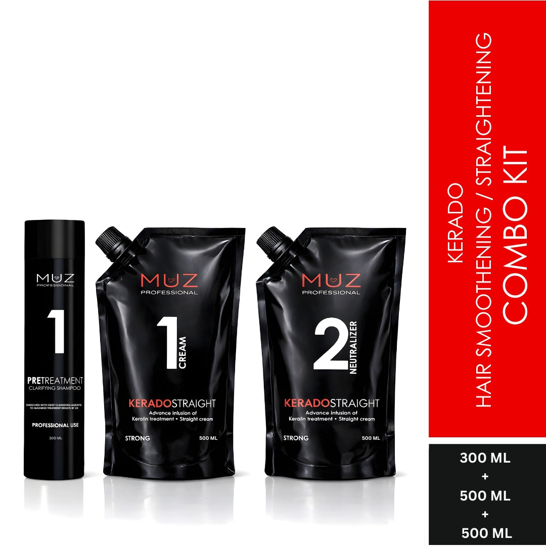 MUZ PROFESSIONAL KERADO STRAIGHT CREAM AND NEUTRALIZER 500 ML + 500 ML WITH 300 ML PRE TREATMENT SHAMPOO FREE