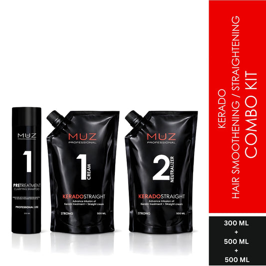 MUZ PROFESSIONAL KERADO STRAIGHT CREAM AND NEUTRALIZER 500 ML + 500 ML WITH 300 ML PRE TREATMENT SHAMPOO FREE