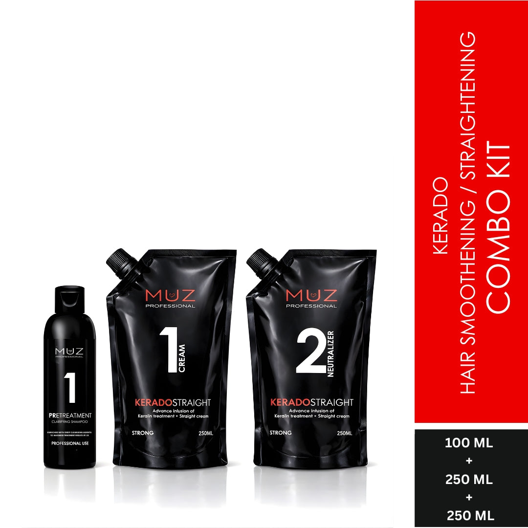 MUZ PROFESSIONAL KERADO STRAIGHT CREAM AND NEUTRALIZER 250 ML + 250 ML WITH PRE TREATMENT SHAMPOO 100 ML FREE