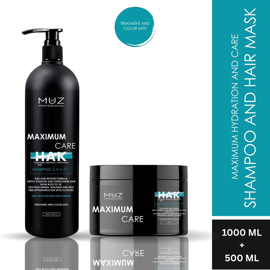 MUZ PROFESSIONAL MAXIMUM CARE SHAMPOO AND HAIR MASK 1000 ML + 500