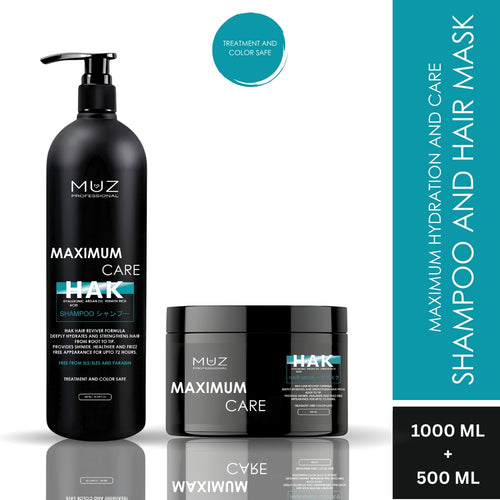 MUZ PROFESSIONAL MAXIMUM CARE SHAMPOO AND HAIR MASK FOR CHEMICALLY TREATED HAIR 1000 ML + 500 ML
