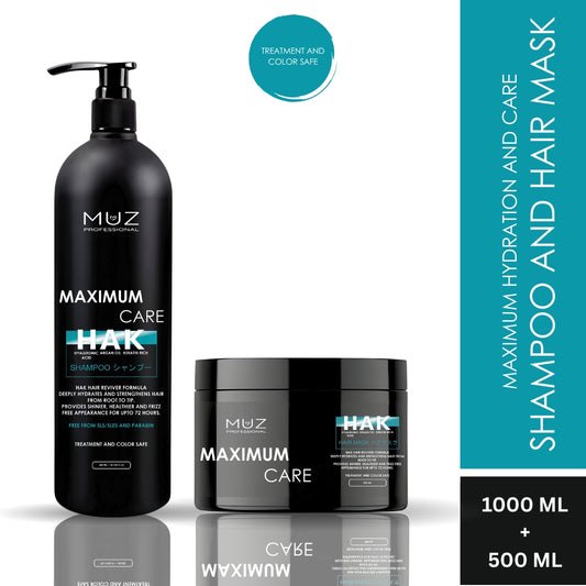 MUZ PROFESSIONAL MAXIMUM CARE SHAMPOO AND HAIR MASK 1000 ML + 500 ML