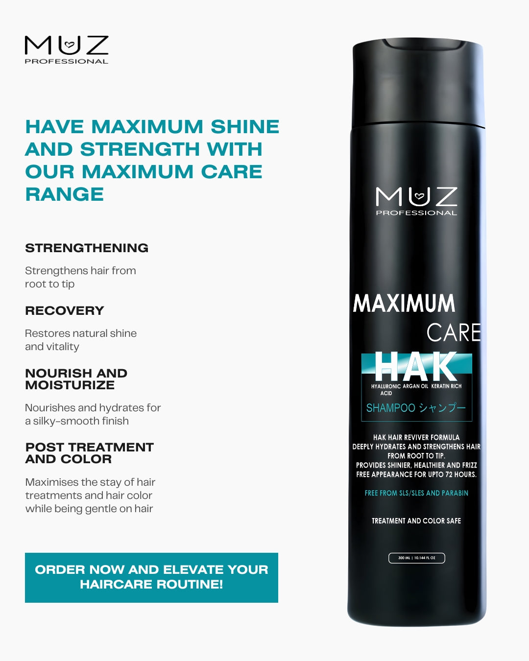 MUZ PROFESSIONAL MAXIMUM CARE HAK INFUSED SHAMPOO 300 ML