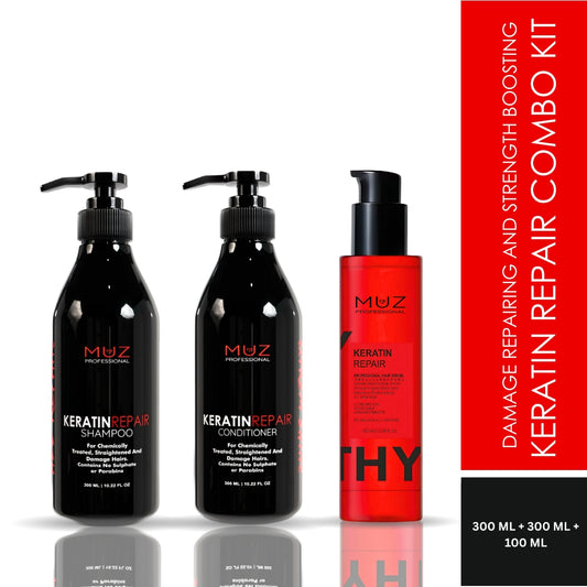 MUZ PROFESSIONAL KERATIN REPAIR SHAMPOO, CONDITIONER AND HAIR SERUM COMBO KIT 300 ML + 300 ML + 100 ML