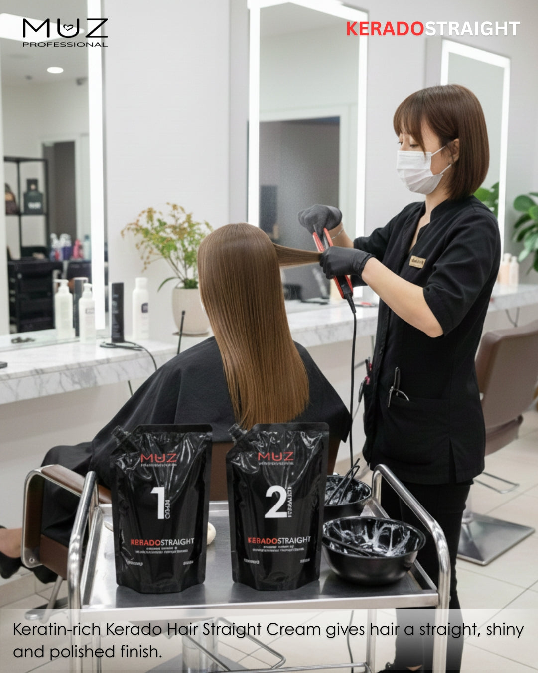 MUZ PROFESSIONAL KERADO STRAIGHT CREAM AND NEUTRALIZER 500 ML + 500 ML WITH 300 ML PRE TREATMENT SHAMPOO FREE